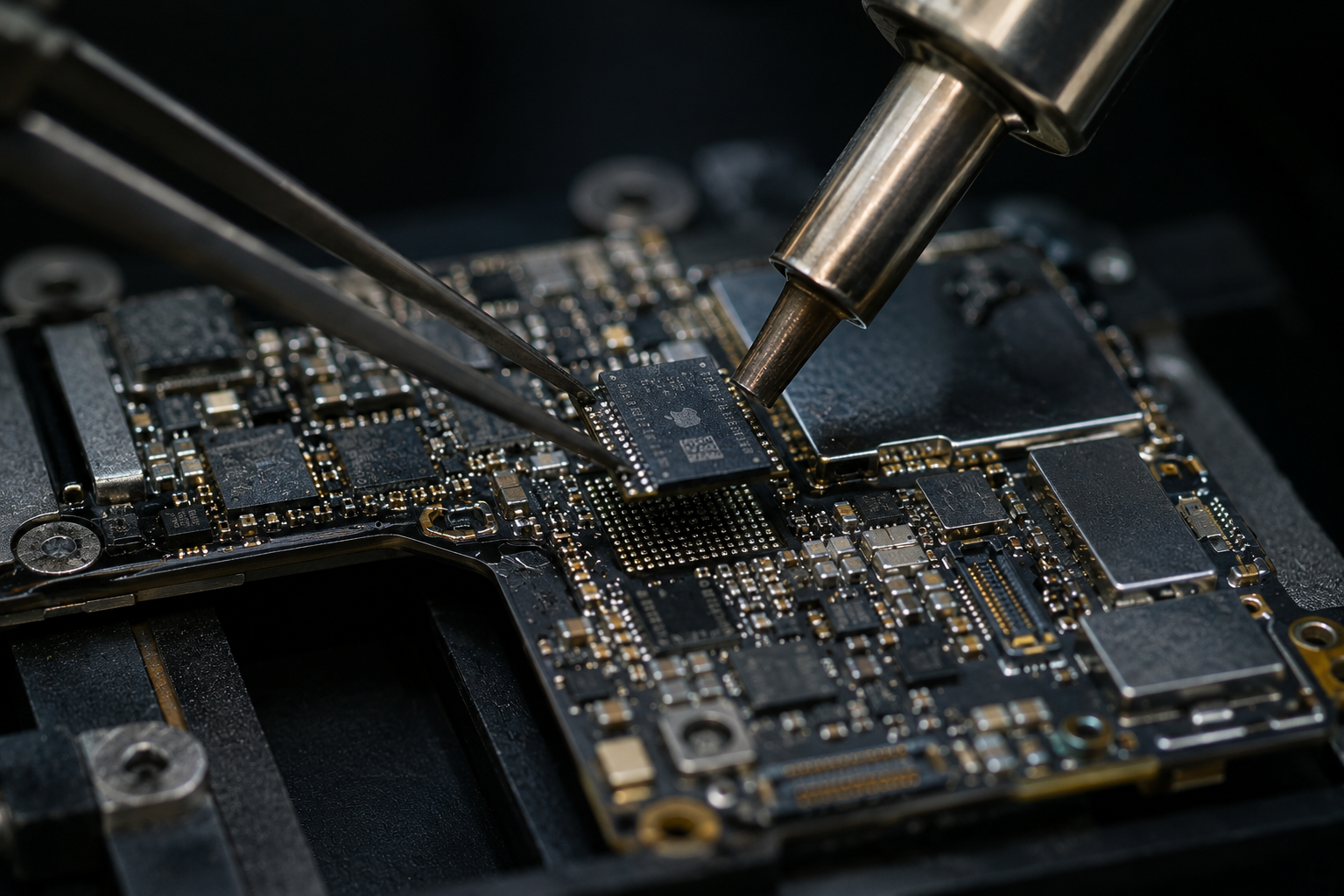 Mikrolöt-Reparatur an einer iPhone Logicboard Platine